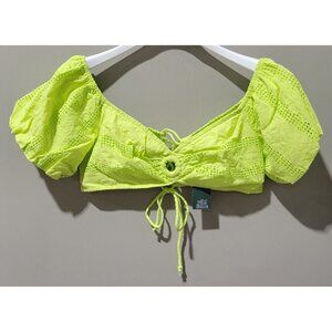 Wild Fable Lime Green Lace up Back Eyelet Design Bikini Style Top -- Women's XL